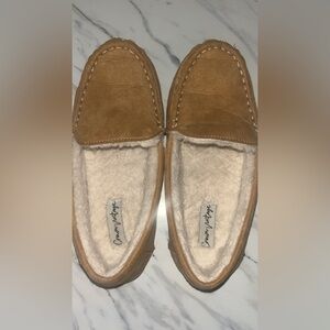 Youth Tan Suede Moccasin Slippers